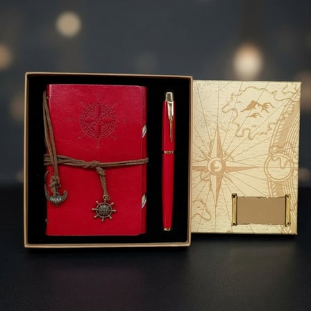Aksesuar Seti Kırtasiye Ürünleri Baba Hediyesi Pusula Tasarım Deri Defter Ve Dokunmatik Kalem