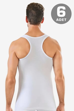 Rahat Kesim Yazlık Giyim Klasik Tarz 6'lı Paket Beyaz Erkek Rambo Sporcu Atlet %100 Pamuk Ribana