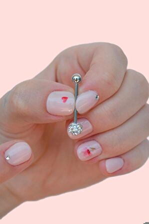 Taşlı Topçuklu Çelik Nipple Piercingi Bir Ucu Taşlı Göğüs Piercingi