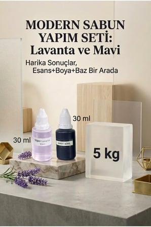 5 KG Şeffaf Sabun Bazı Mavi Boya Lavanta Esanslı Gliserin Sabun Bazı