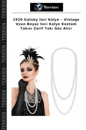 1920 Gatsby İnci Kolye – Vintage Uzun Beyaz İnci Kolye Kostüm Takısı Zarif Takı Göz Alıcı