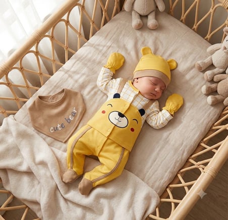 NonnaBaby Ayıcık Desenli %100 Pamuk 5 Parça Erkek Bebek Hastane Çıkışı Seti 5801