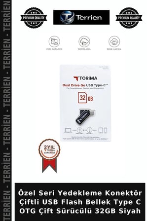 Özel Seri Yedekleme Konektör Çiftli USB Flash Bellek Type C OTG Çift Sürücülü 32GB Siyah