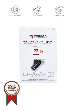 Özel Seri Yedekleme Konektör Çiftli USB Flash Bellek Type C OTG Çift Sürücülü 32GB Siyah