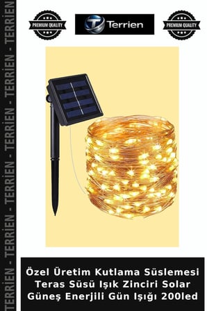 Özel Üretim Kutlama Süslemesi Teras Süsü Işık Zinciri Solar Güneş Enerjili Gün Işığı 200led