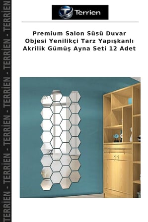Premium Salon Süsü Duvar Objesi Yenilikçi Tarz Yapışkanlı Akrilik Gümüş Ayna Seti 12 Adet