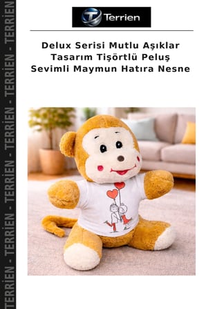 Delux Serisi Mutlu Aşıklar Tasarım Tişörtlü Peluş Sevimli Maymun Hatıra Nesne
