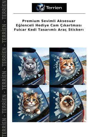 Premium Sevimli Aksesuar Eğlenceli Hediye Cam Çıkartması Fulcar Kedi Tasarımlı Araç Stickerı