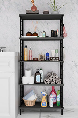 5 Raflı Çevir-Kur Raf Ünitesi | Telli Metal Gövdeli Organizer | Banyo, Mutfak, Balkon, Antre Uyumlu