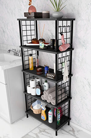 5 Raflı Çevir-Kur Raf Ünitesi | Telli Metal Gövdeli Organizer | Banyo, Mutfak, Balkon, Antre Uyumlu