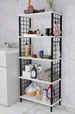5 Raflı Çevir-Kur Raf Ünitesi | Telli Metal Gövdeli Organizer | Banyo, Mutfak, Balkon, Antre Uyumlu