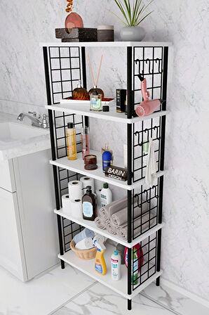 5 Raflı Çevir-Kur Raf Ünitesi | Telli Metal Gövdeli Organizer | Banyo, Mutfak, Balkon, Antre Uyumlu