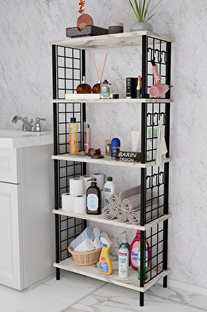 5 Raflı Çevir-Kur Raf Ünitesi | Telli Metal Gövdeli Organizer | Banyo, Mutfak, Balkon, Antre Uyumlu