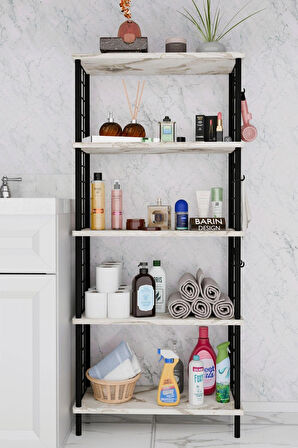 5 Raflı Çevir-Kur Raf Ünitesi | Telli Metal Gövdeli Organizer | Banyo, Mutfak, Balkon, Antre Uyumlu