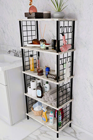 5 Raflı Çevir-Kur Raf Ünitesi | Telli Metal Gövdeli Organizer | Banyo, Mutfak, Balkon, Antre Uyumlu
