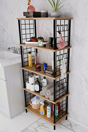 5 Raflı Çevir-Kur Raf Ünitesi | Telli Metal Gövdeli Organizer | Banyo, Mutfak, Balkon, Antre Uyumlu