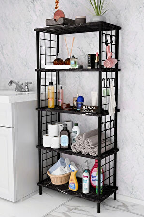 5 Raflı Çevir-Kur Raf Ünitesi | Telli Metal Gövdeli Organizer | Banyo, Mutfak, Balkon, Antre Uyumlu