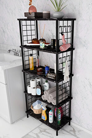 5 Raflı Çevir-Kur Raf Ünitesi | Telli Metal Gövdeli Organizer | Banyo, Mutfak, Balkon, Antre Uyumlu