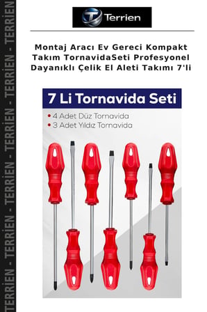 Montaj Aracı Ev Gereci Kompakt Takım TornavidaSeti Profesyonel Dayanıklı Çelik El Aleti Takımı 7'li