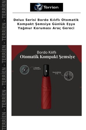 Delux Serisi Bordo Kılıflı Otomatik Kompakt Şemsiye Günlük Eşya Yağmur Koruması Araç Gereci