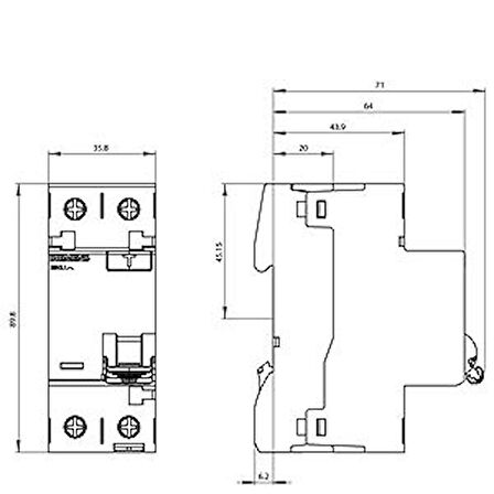 Siemens A Tipi 2X25A 300Ma Monofaze, Faz + Nötr Kaçak Koruma Rölesi