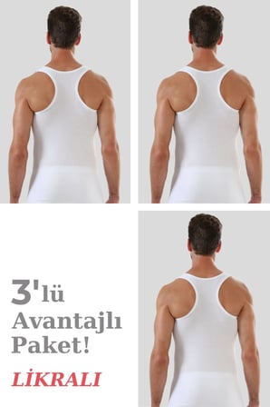 Özel Seri Günlük Kombin Tasarım Erkek Beyaz Pamuklu Likralı Sporcu Atlet 3'lü Paket