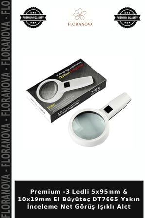 Premium -3 Ledli 5x95mm & 10x19mm El Büyüteç DT7665 Yakın İnceleme Net Görüş Işıklı Alet