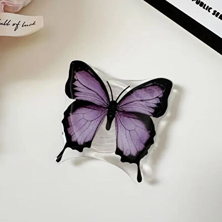 Microcase 3D Kelebek Tasarımlı 3M Yapıştırmalı El Parmak Tutucu Cep Telefonu Tutacağı Popsocket - BEYAZ AL5247