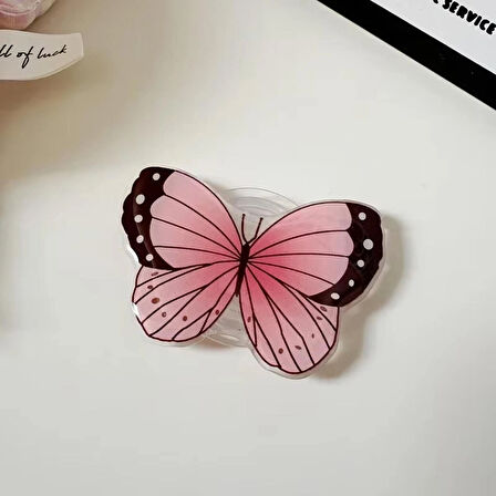Microcase 3D Kelebek Tasarımlı 3M Yapıştırmalı El Parmak Tutucu Cep Telefonu Tutacağı Popsocket - PEMBE AL5247
