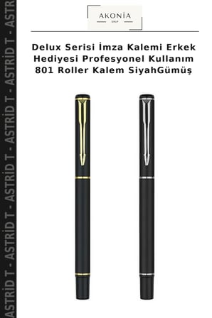 Delux Serisi İmza Kalemi Erkek Hediyesi Profesyonel Kullanım 801 Roller Kalem SiyahGümüş