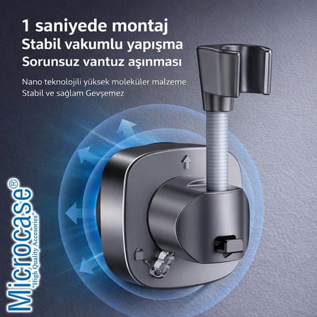 Microcase Vakumla Yapışan Duş Başlığı Tutucu Duş Askısı AL5445 - GRİ