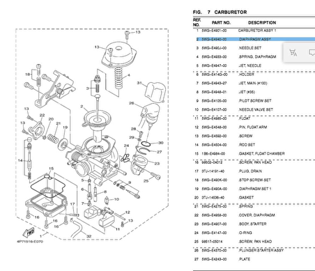 -Yamaha Xc125 Diyafram