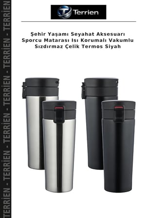 Şehir Yaşamı Seyahat Aksesuarı Sporcu Matarası Isı Korumalı Vakumlu Sızdırmaz Çelik Termos Siyah
