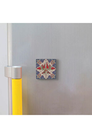 Osmanlı İznik Çini Deseni Baskılı Taş Magnet 5X5