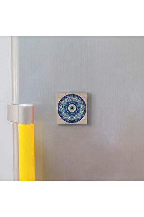 Nazar Boncuklu Desen Baskılı Taş Magnet 5X5