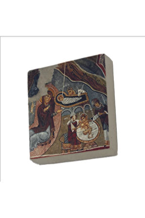 Kapadokya Göreme Karanlık Kilise Freski - İsa Mesih'in Doğumu Baskılı Taş Magnet 5X5