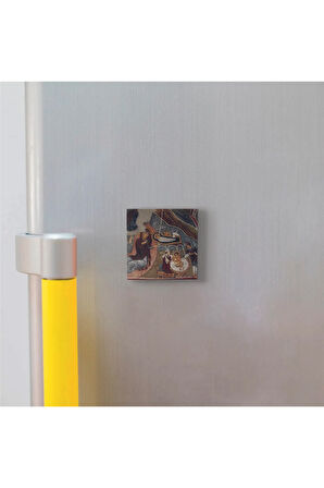 Kapadokya Göreme Karanlık Kilise Freski - İsa Mesih'in Doğumu Baskılı Taş Magnet 5X5