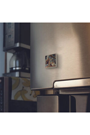 Kapadokya Göreme Karanlık Kilise Freski - İsa Mesih'in Doğumu Baskılı Taş Magnet 5X5