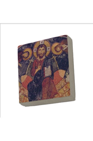 Kapadokya Göreme Karanlık Kilise Freski - Deesis Baskılı Taş Magnet 5X5