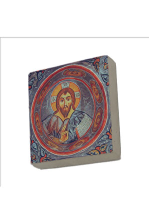 Kapadokya Göreme Karanlık Kilise Freski - Pantokrator İsa Mesih Baskılı Taş Magnet 5X5