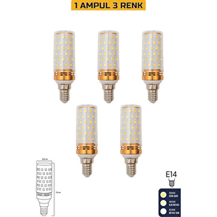 Mısır Şeffaf 10W Üç Renkli E14 LED 5'li Ampul ERD-306