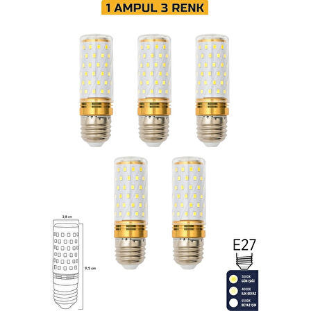 Mısır Şeffaf 10W Üç Renkli E27 LED 5'li Ampul ERD-307