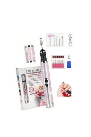 1 Adet Şarjlı Tırnak Bakım Cihazı – Manikür Pedikür Seti, Kablosuz USB Şarj, 12 Başlık, Mor Mermer, Nail Care