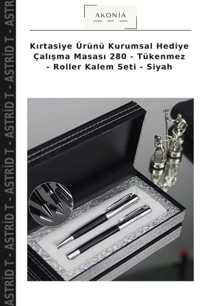 Kırtasiye Ürünü Kurumsal Hediye Çalışma Masası 280 - Tükenmez - Roller Kalem Seti - Siyah