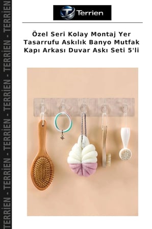 Özel Seri Kolay Montaj Yer Tasarrufu Askılık Banyo Mutfak Kapı Arkası Duvar Askı Seti 5'li