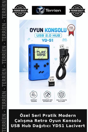 Özel Seri Pratik Modern Çalışma Retro Oyun Konsolu USB Hub Dağıtıcı YD51 Lacivert