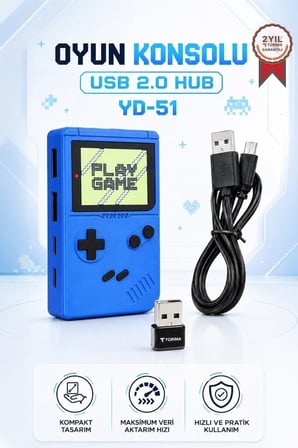 Özel Seri Pratik Modern Çalışma Retro Oyun Konsolu USB Hub Dağıtıcı YD51 Lacivert