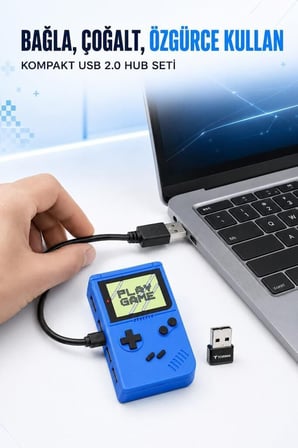 Özel Seri Pratik Modern Çalışma Retro Oyun Konsolu USB Hub Dağıtıcı YD51 Lacivert