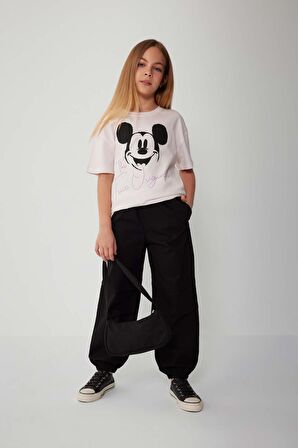 DeFacto Kız Çocuk Disney Mickey & Minnie Oversize Geniş Kalıp Bisiklet Yaka Kısa Kollu Tişört C1030A824SMPN423