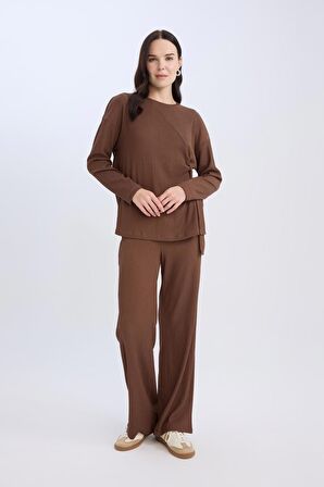 DeFacto Bürümcük Pantolon Wide Leg Geniş Bol Paça Esnek Belli C0200AX24AUBN316